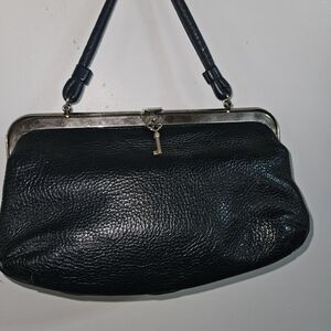 Elegant Black Leather 1960's Saber Bag